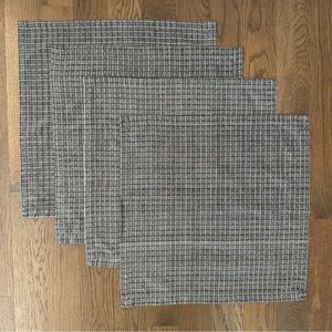 Set of Four Crate and Barrel Square Cotton Woven Plaid Napkins Grey, Black